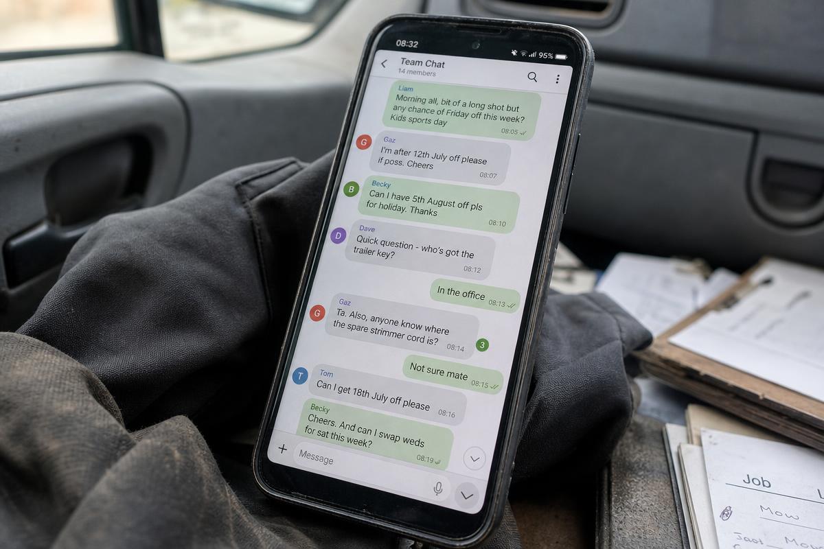 A cluttered unbranded group chat with holiday requests mixed into everyday messages